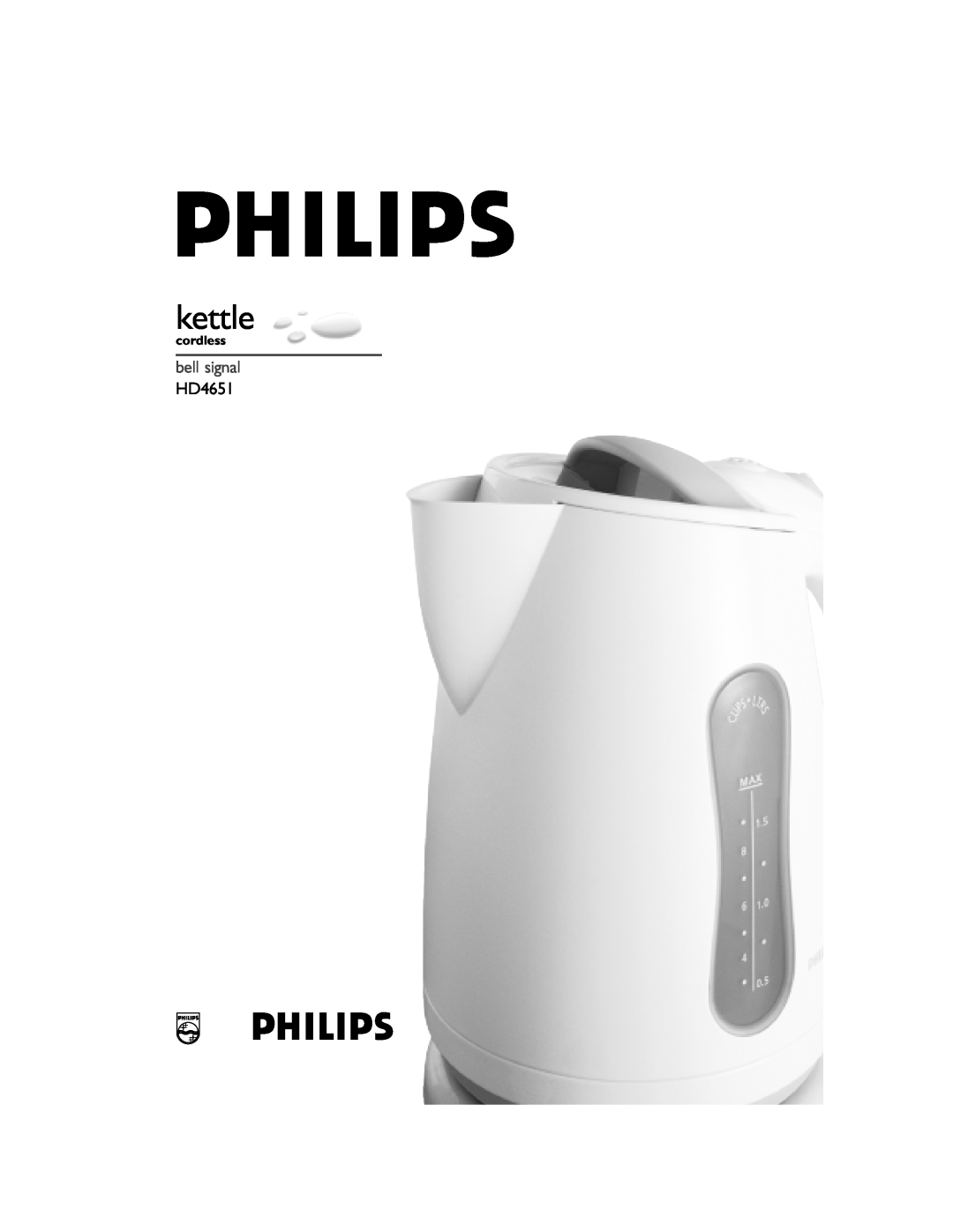 Philips manual kettle, bell signal HD4651, cordless 
