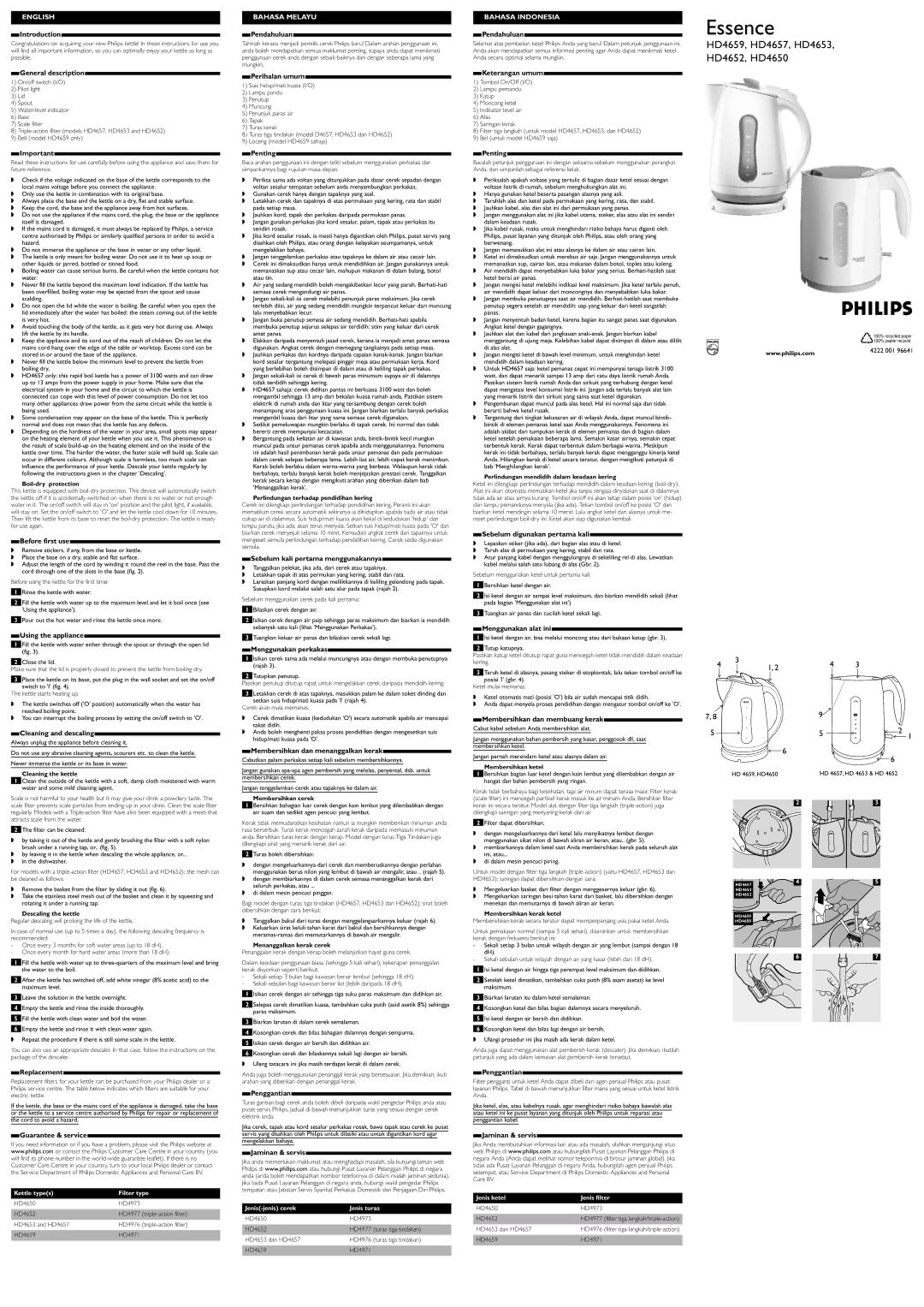 Philips HD4653 manual Introduction, General description, Before first use, Using the appliance, Cleaning and descaling 