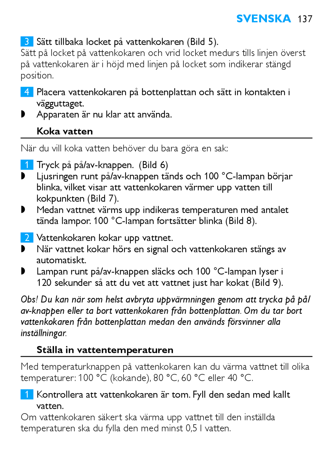 Philips HD4686, HD4685 manual Koka vatten, Ställa in vattentemperaturen 