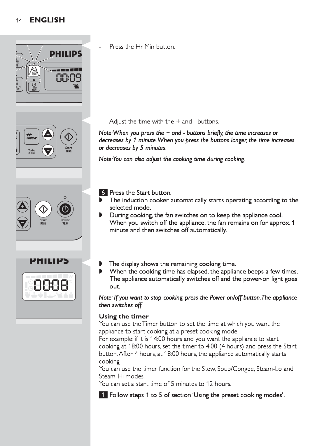 Philips HD4918 manual English, Using the timer 