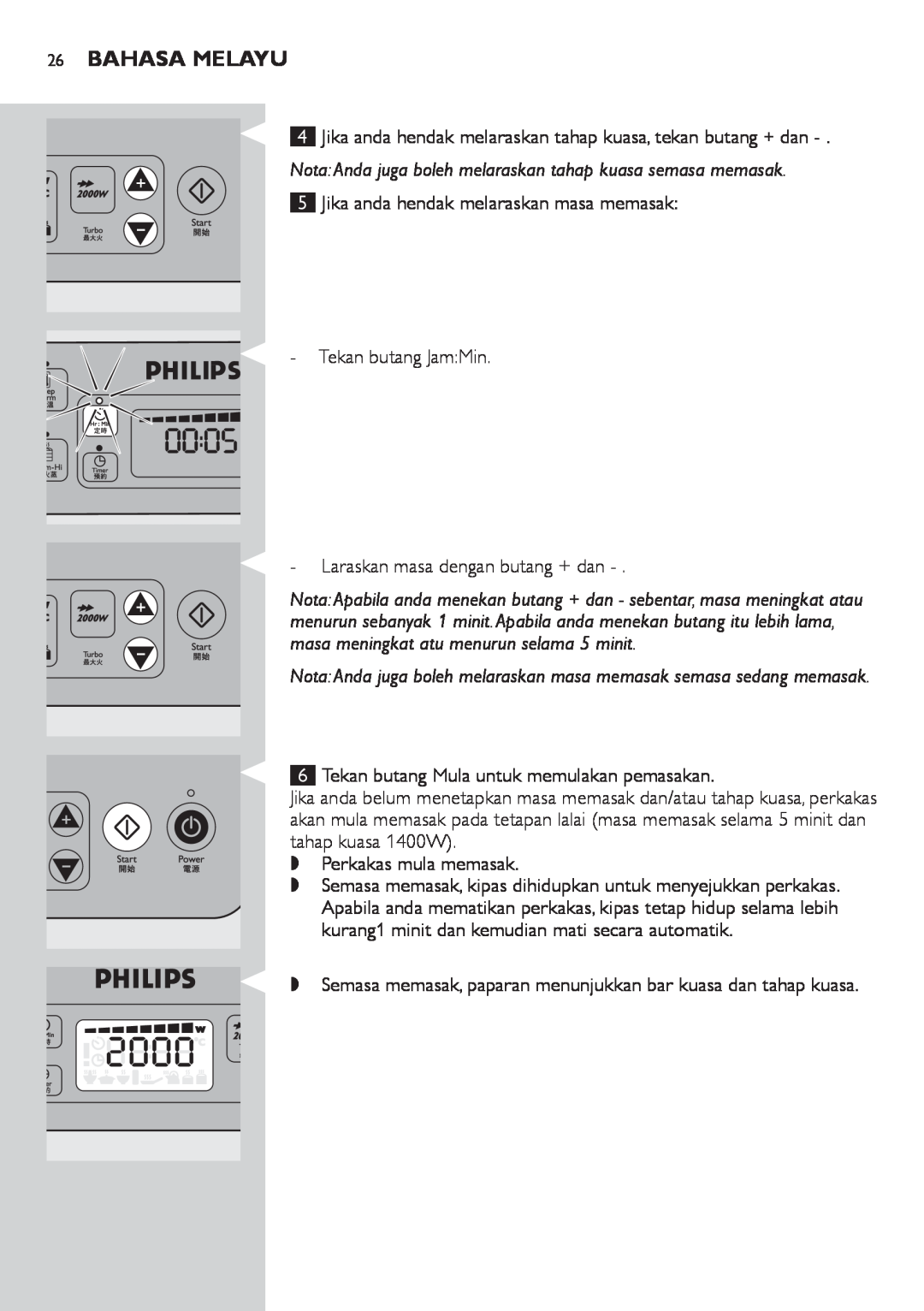 Philips HD4918 manual Bahasa Melayu, Jika anda hendak melaraskan masa memasak Tekan butang JamMin 