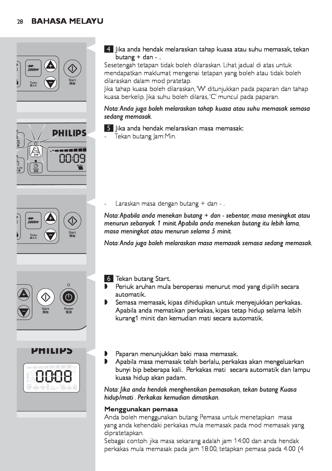 Philips HD4918 manual Bahasa Melayu, Menggunakan pemasa 