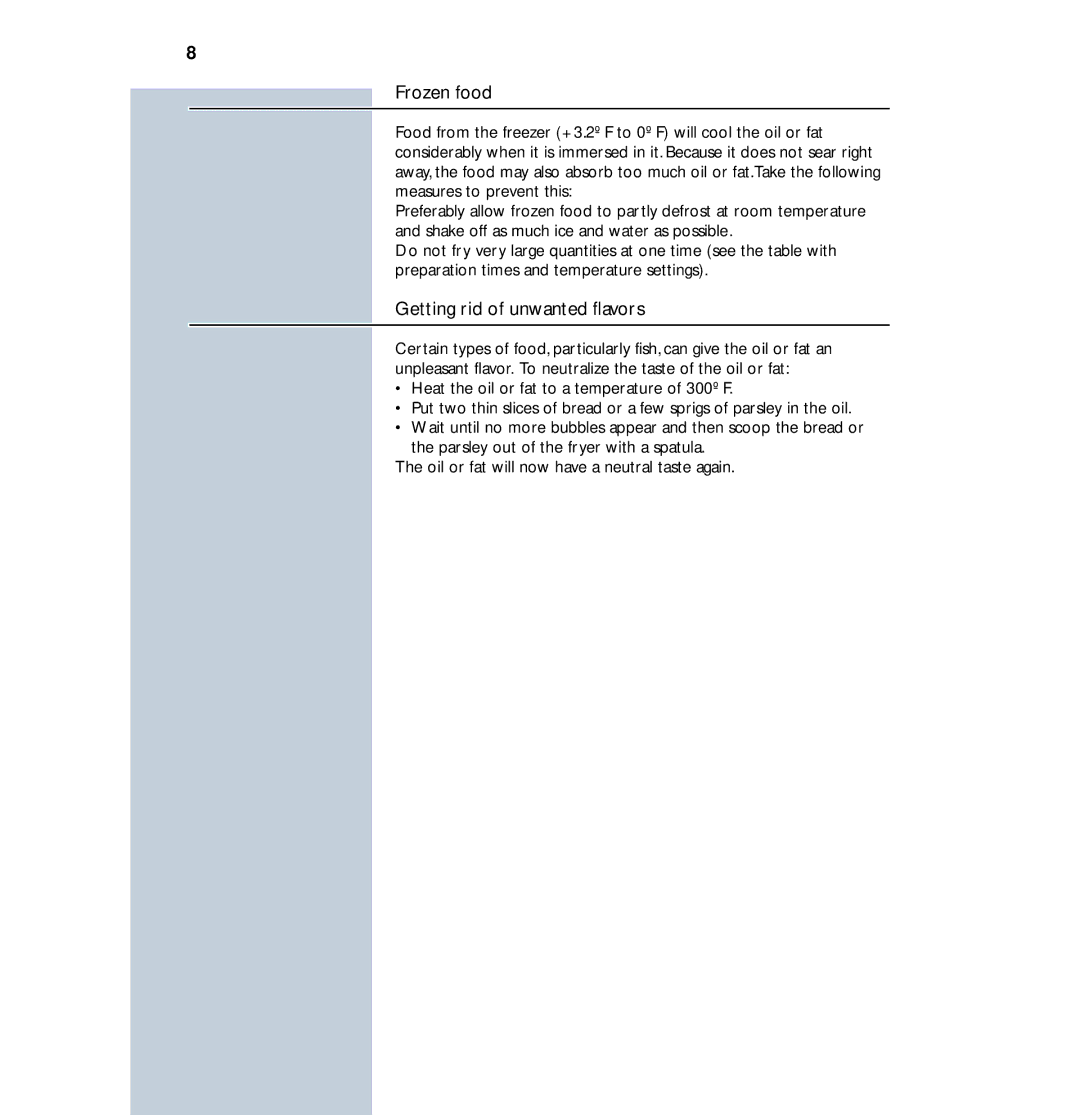 Philips HD6122 manual Frozen food 