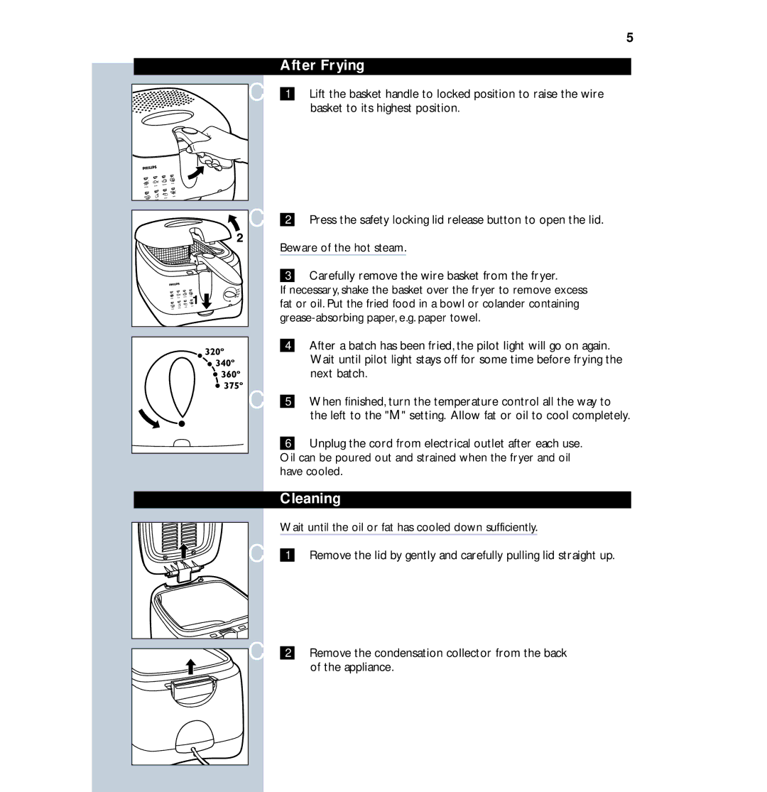 Philips HD6122 manual After Frying, Cleaning 