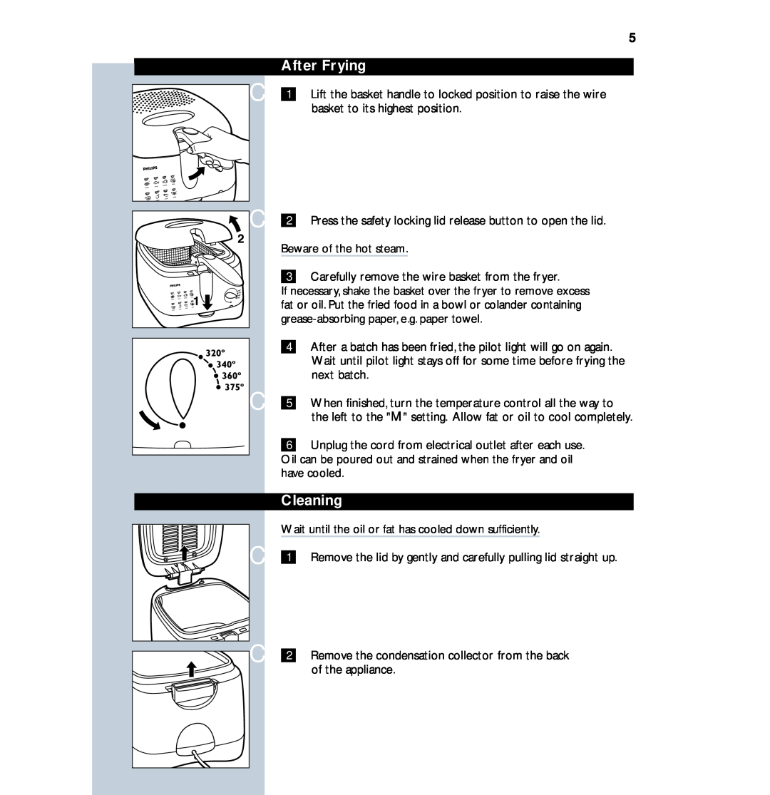 Philips HD6122 manual After Frying, Cleaning 