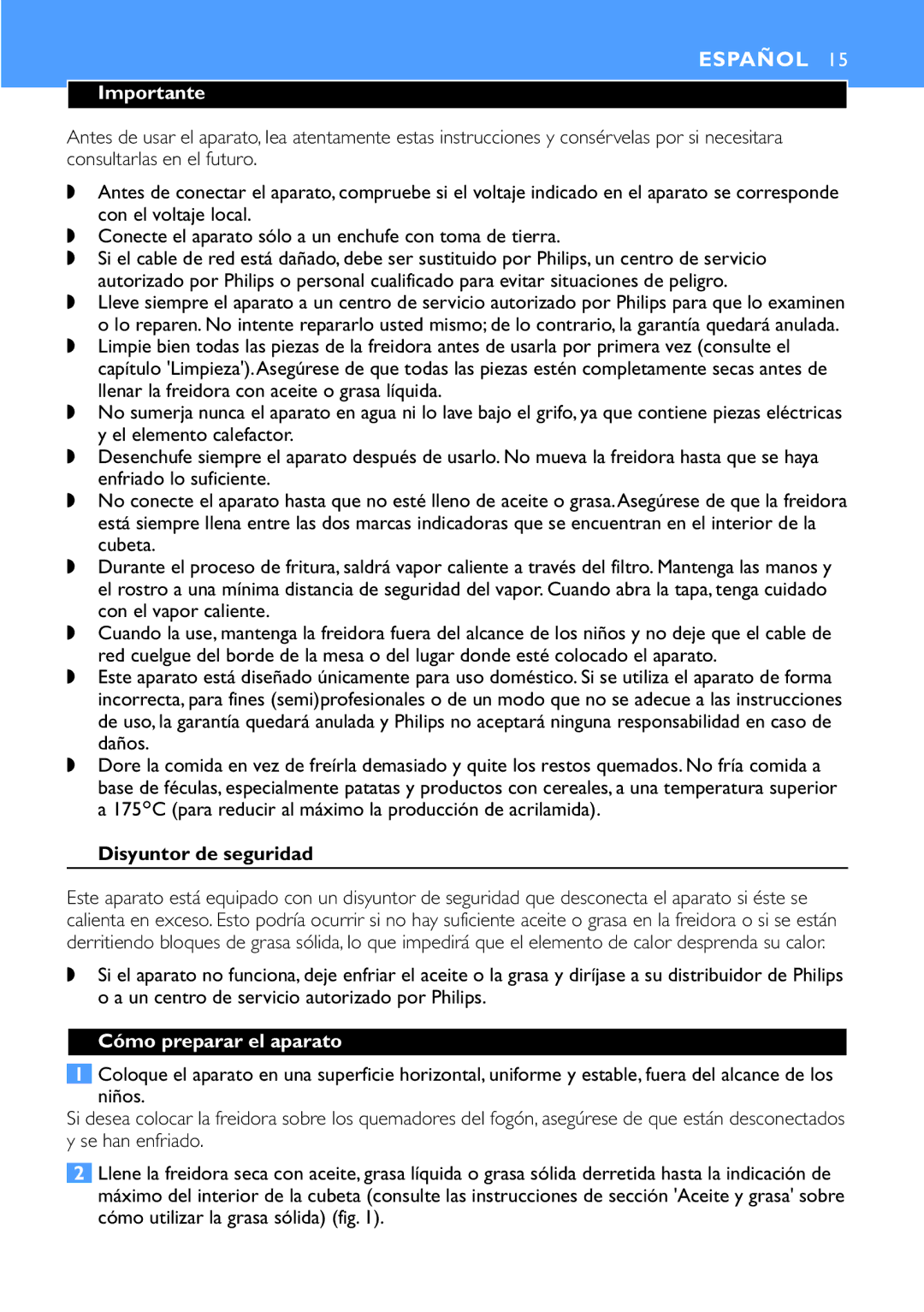 Philips HD6152, HD6153 manual Importante, Disyuntor de seguridad, Cómo preparar el aparato 