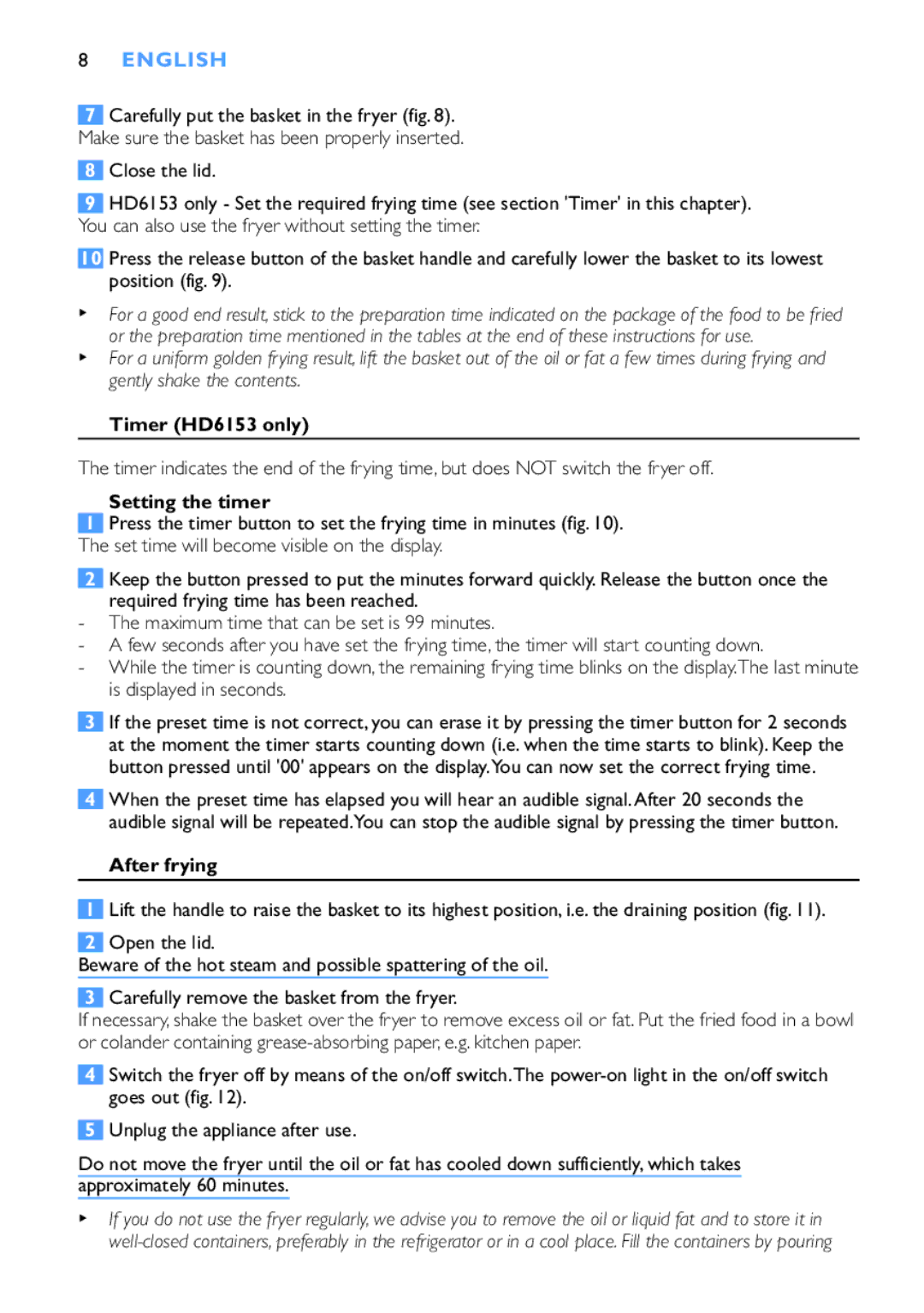 Philips HD6152 manual Timer HD6153 only, Setting the timer, After frying 