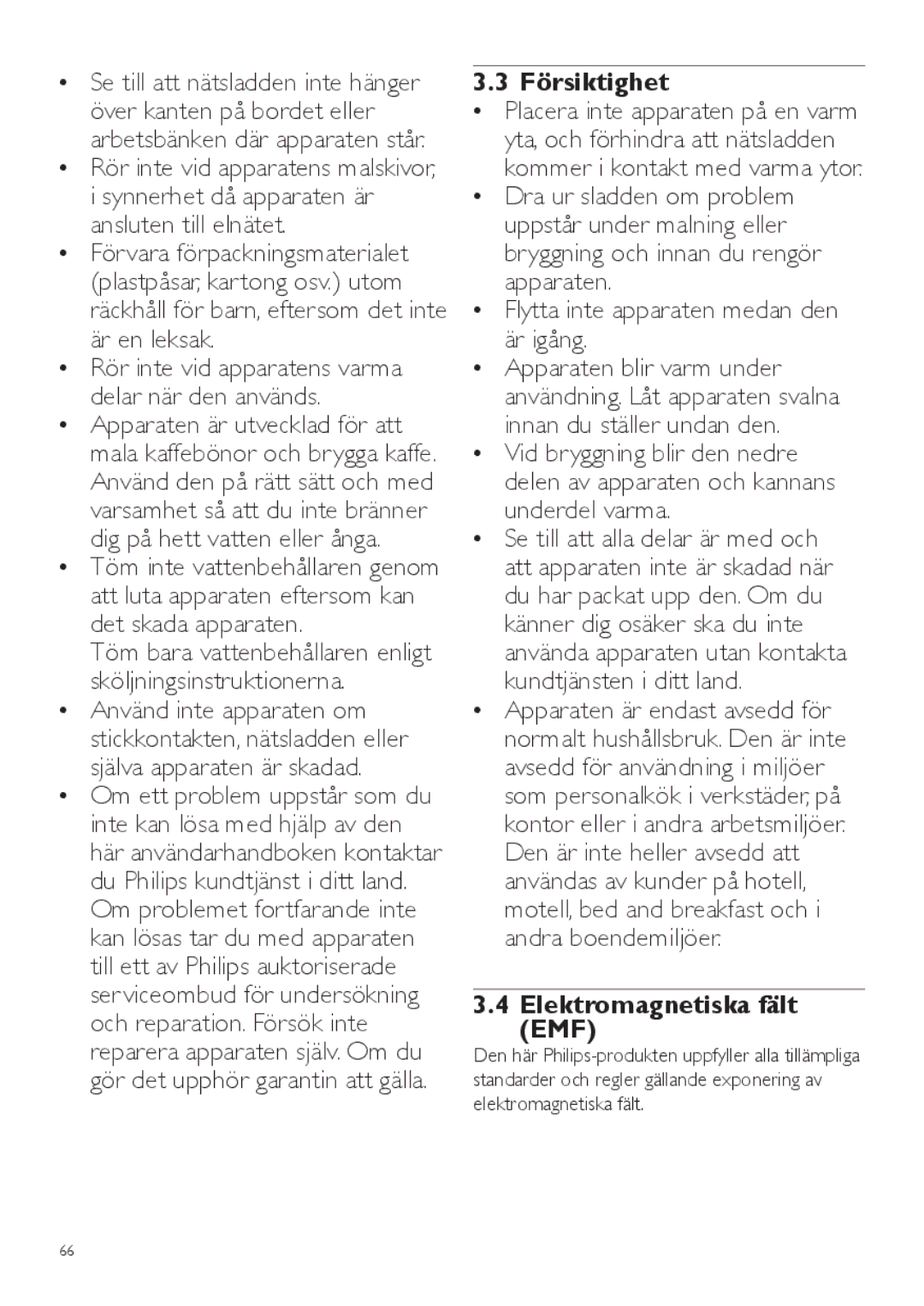 Philips HD7762 user manual Försiktighet, Elektromagnetiska fält EMF 