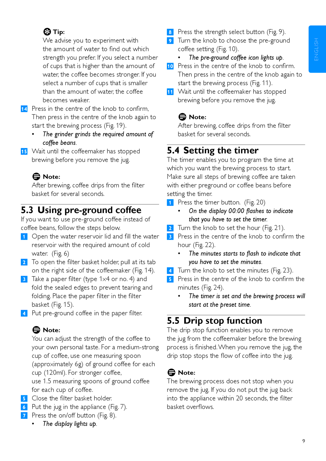 Philips HD7762 user manual Using pre-ground coffee, Setting the timer, Drip stop function, Press the timer button 