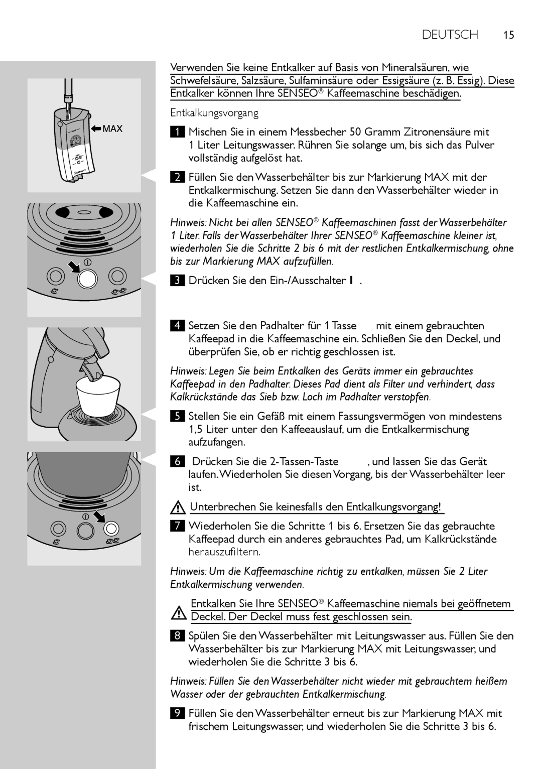 Philips HD7805 manual Entkalkungsvorgang 