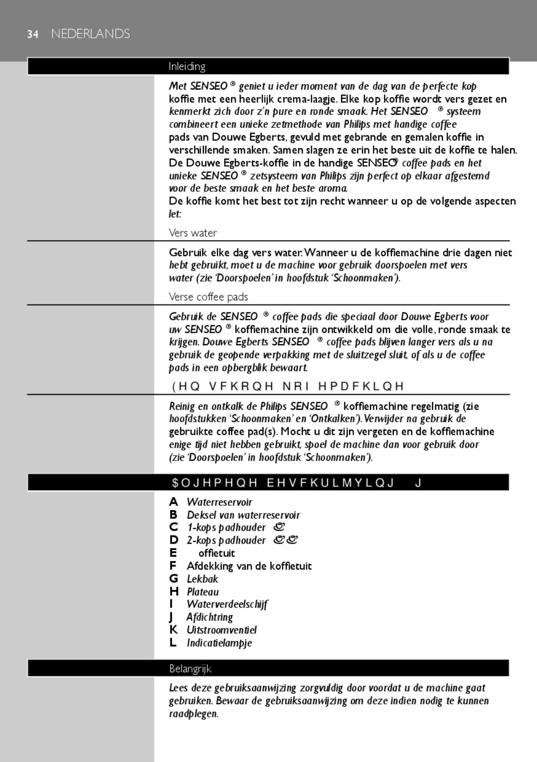 Philips HD7805 manual Inleiding, Algemene beschrijving fig, Belangrijk 