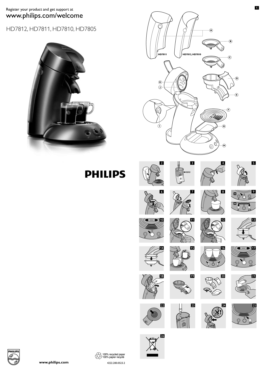 Philips manual HD7812, HD7811, HD7810, HD7805, Register your product and get support at, 4222.200.0523.2 