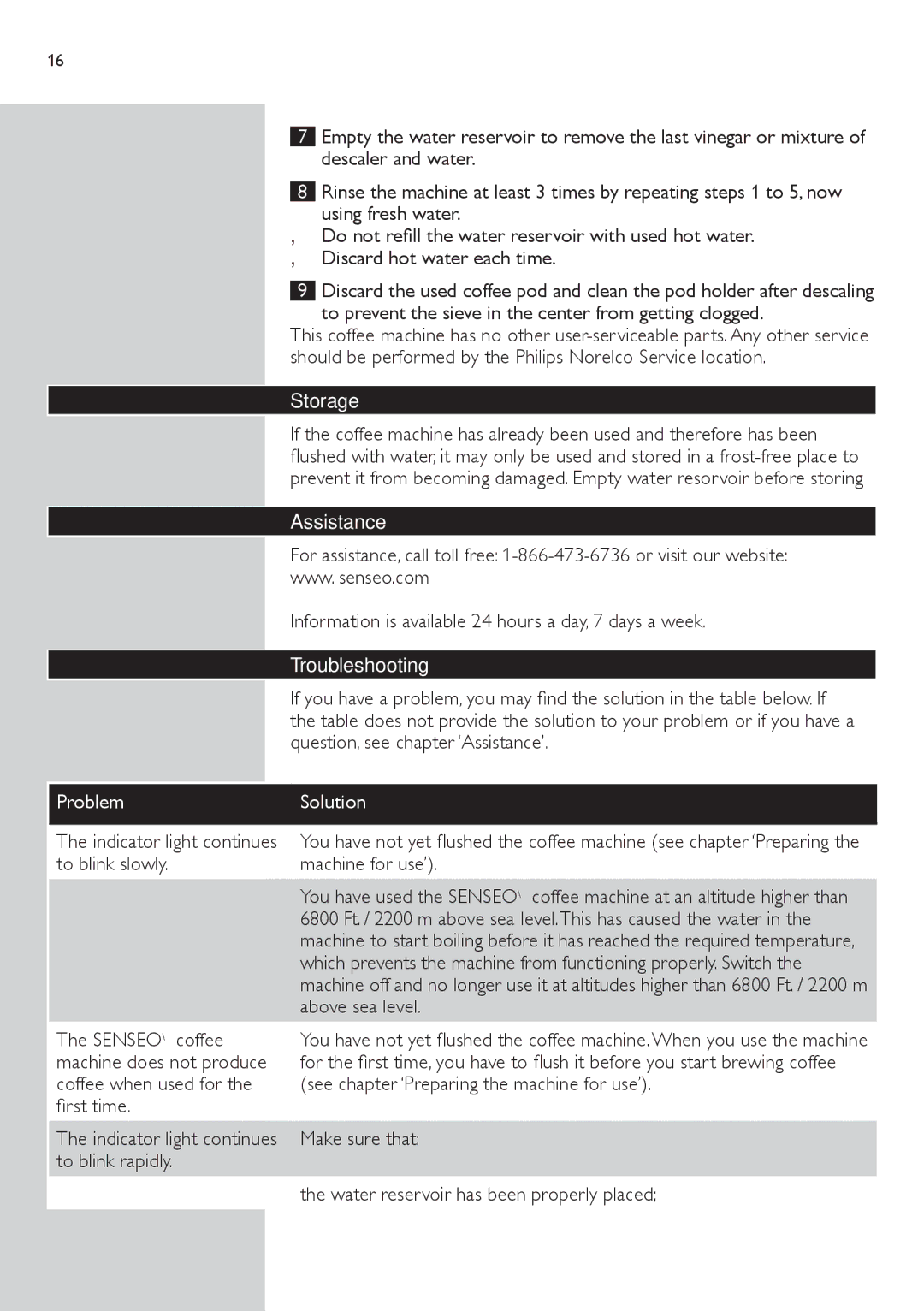 Philips HD7824, HD7820, HD7826 manual Storage, Assistance, Troubleshooting 