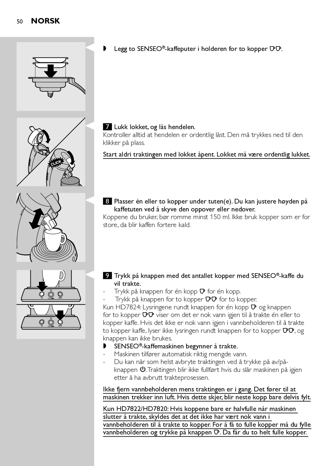 Philips HD7822 manual Norsk 