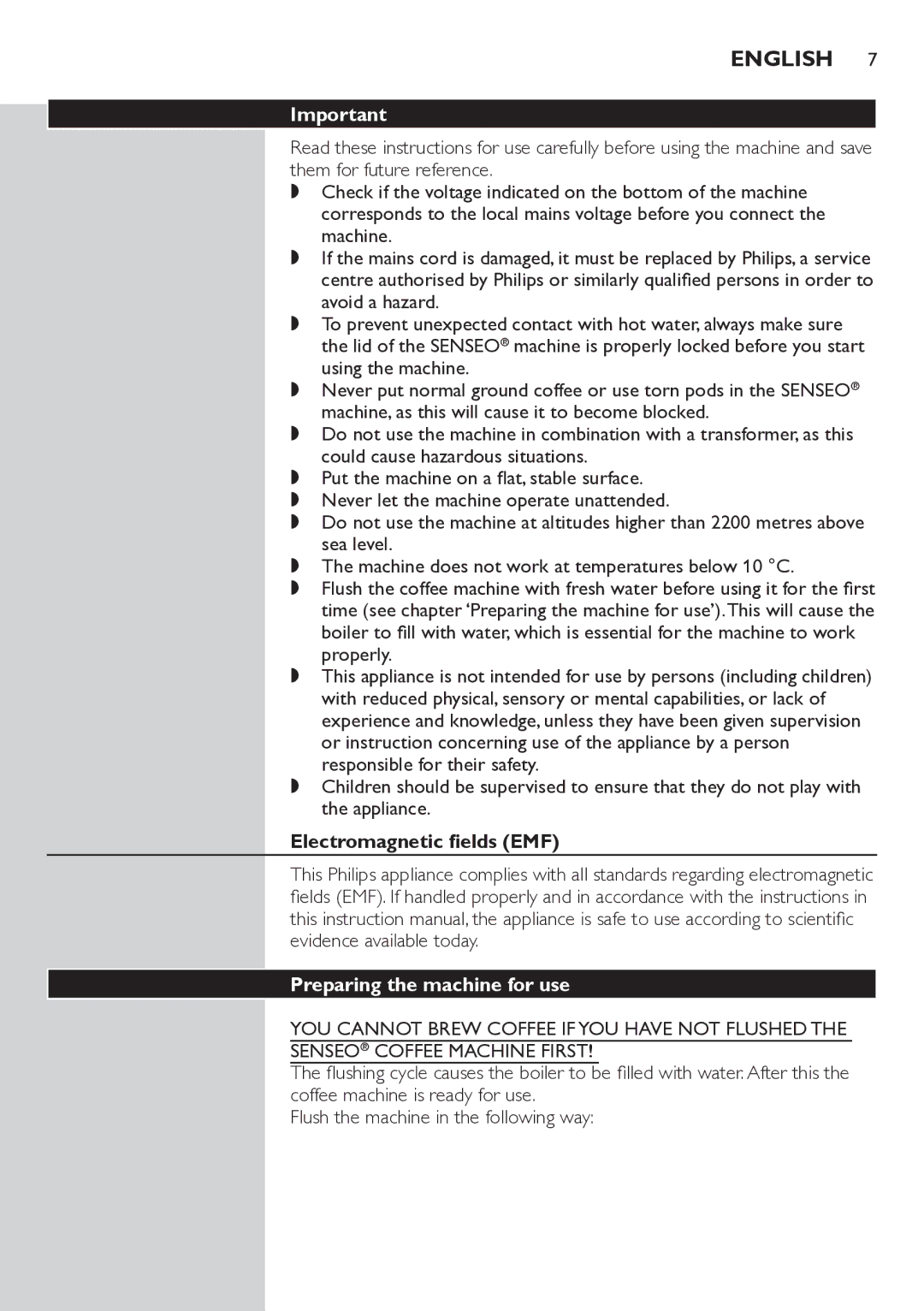 Philips HD7822 manual Electromagnetic fields EMF, Evidence available today, Preparing the machine for use 