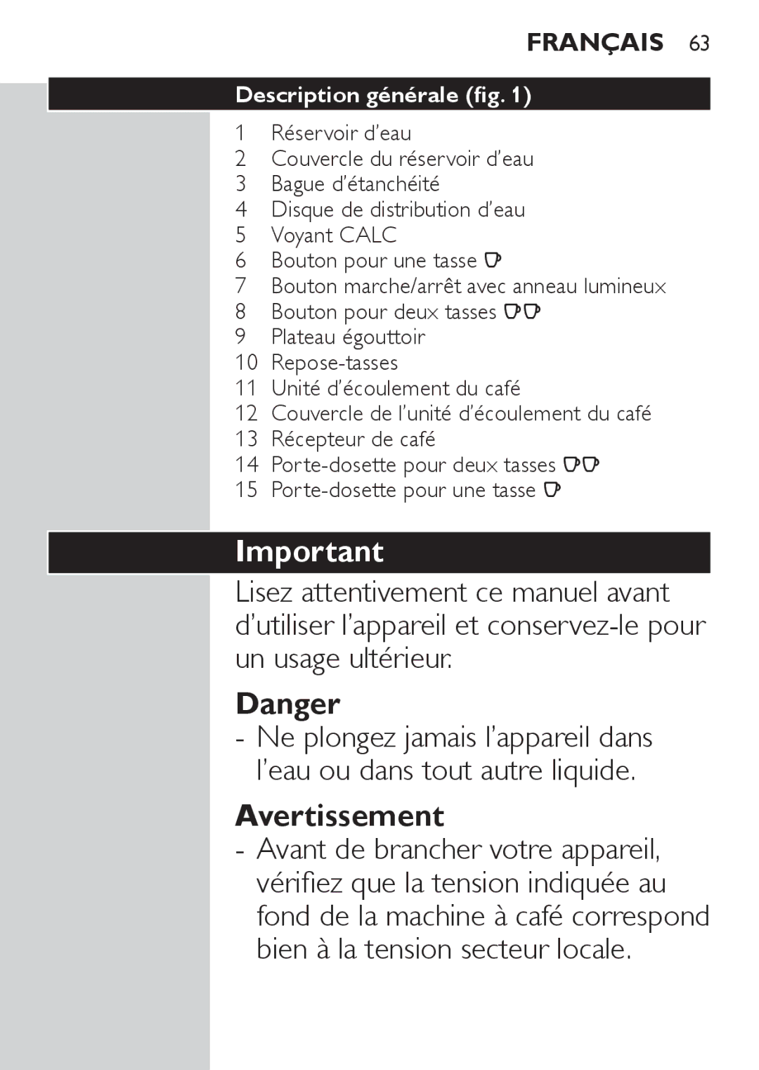 Philips HD7827, HD7825 user manual Avertissement, Description générale 