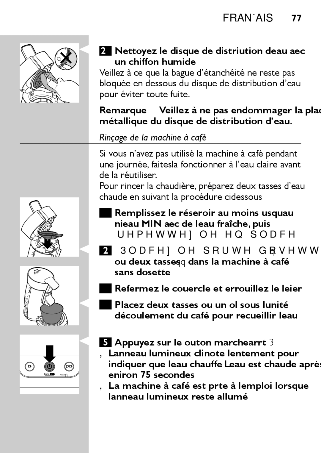 Philips HD7827, HD7825 user manual Rinçage de la machine à café 