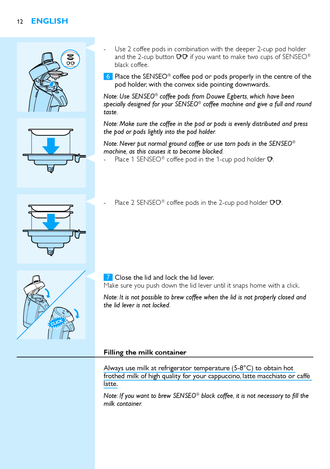 Philips HD7850 manual Filling the milk container 