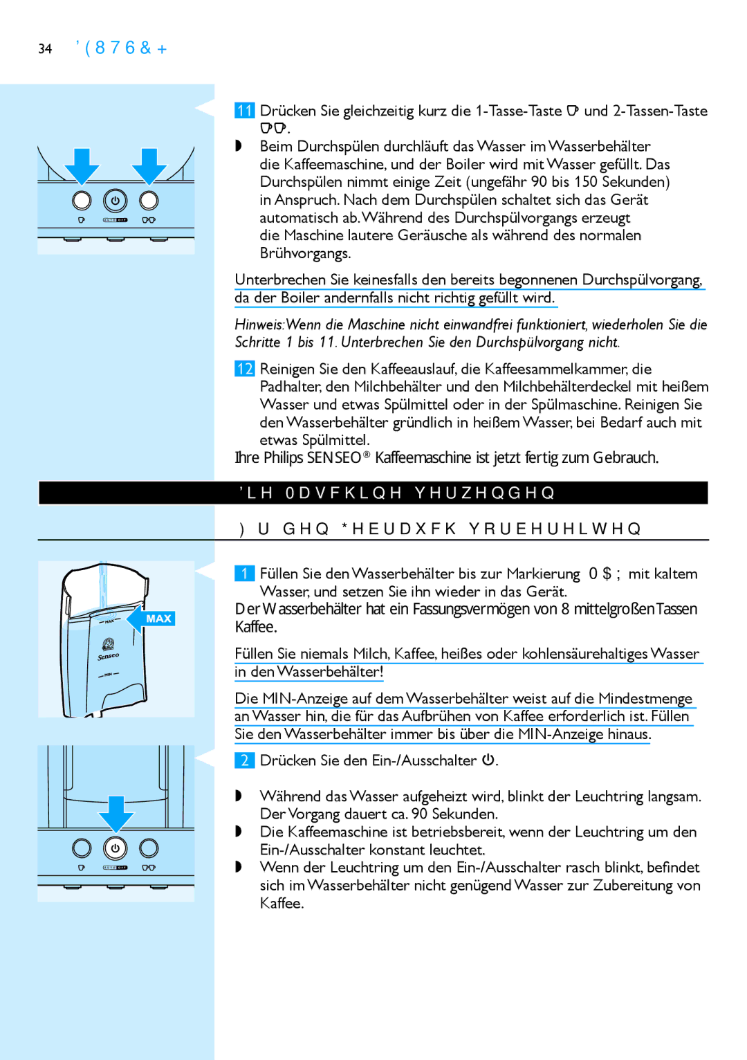 Philips HD7850 manual Die Maschine verwenden, Für den Gebrauch vorbereiten 