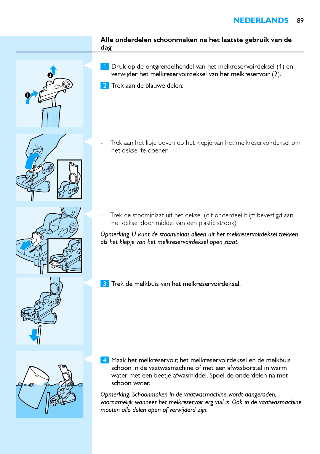 Philips HD7850 manual Verwijder het melkreservoirdeksel van het melkreservoir 