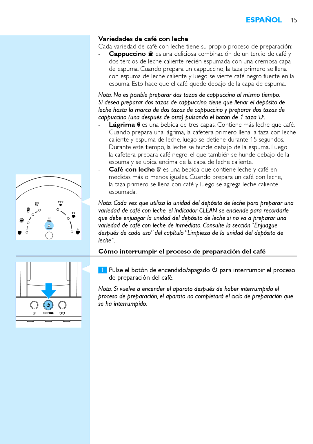 Philips HD7854 manual Variedades de café con leche, Espuma y se ubica encima de la capa de leche caliente, Espumada 