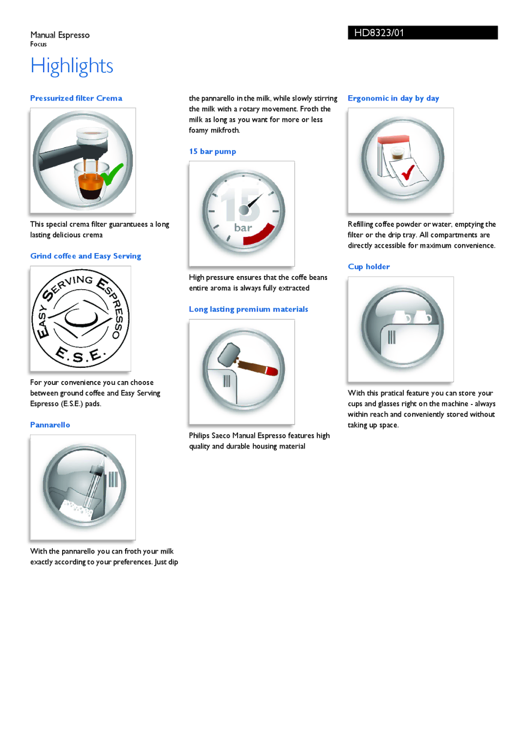 Philips HD8323/01 manual Highlights 