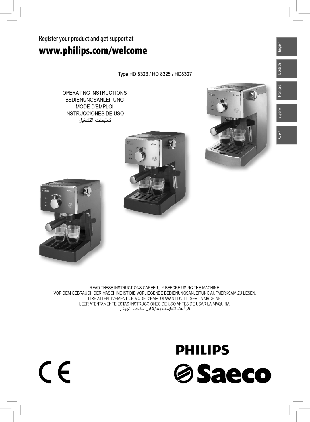 Philips HD8327/47 manual Register your product and get support at, Type HD 8323 / HD 8325 / HD8327 