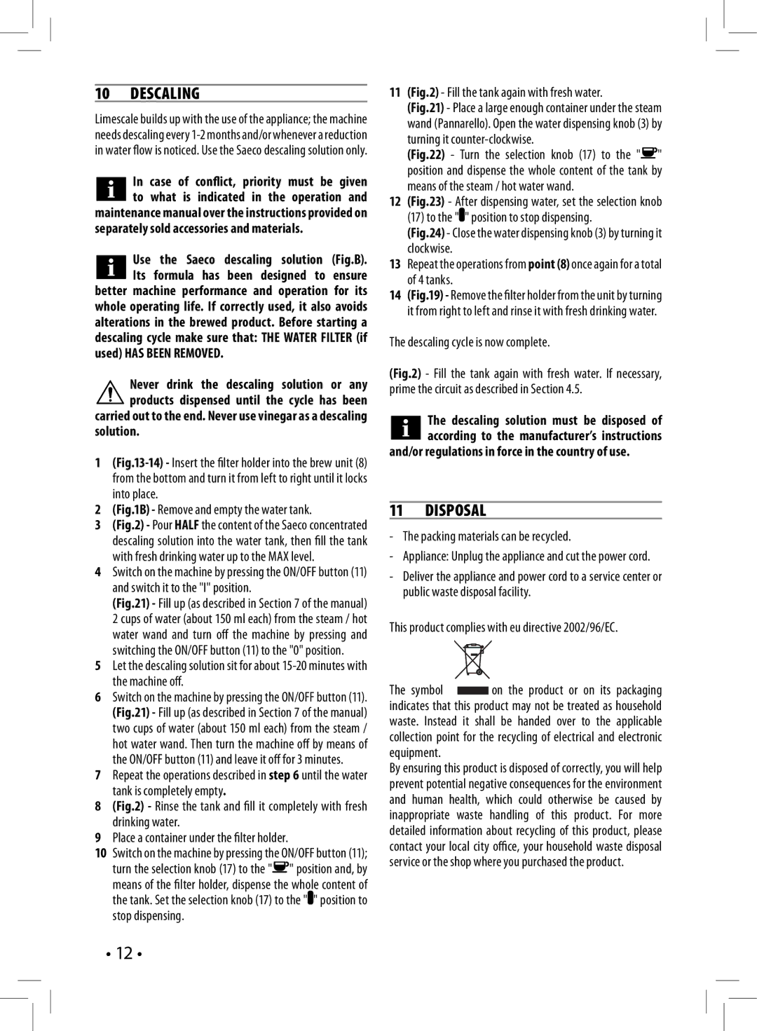 Philips HD8327/47 manual Descaling, Disposal 