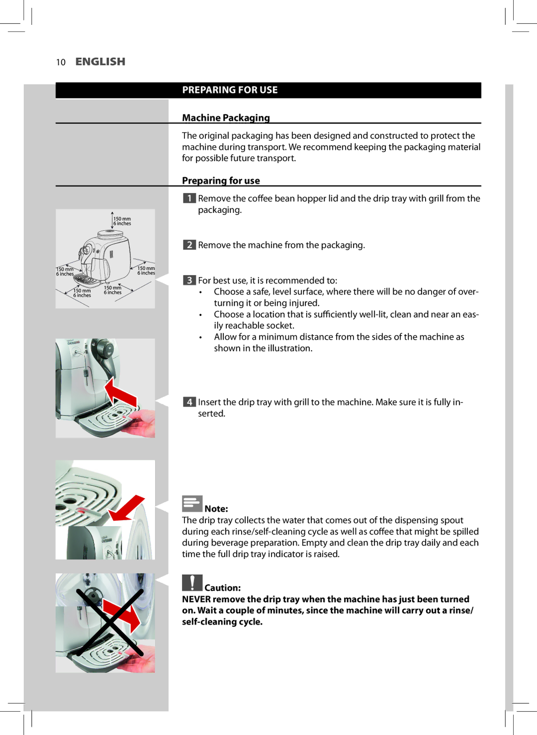 Philips HD8743, HD8747, HD8745 user manual Preparing for USE, Machine Packaging, Preparing for use 