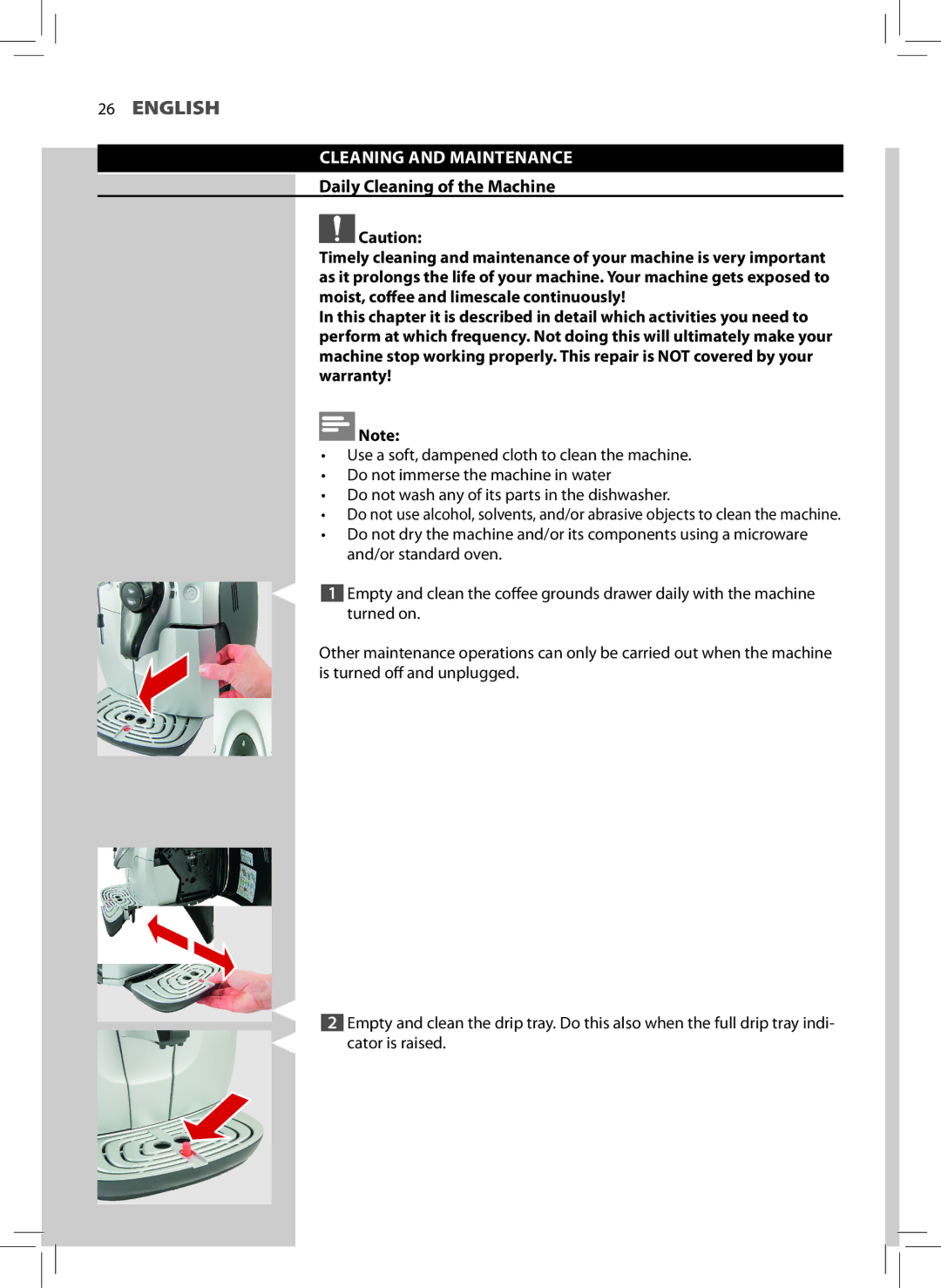 Philips HD8747, HD8743, HD8745 user manual Cleaning and Maintenance, Daily Cleaning of the Machine 