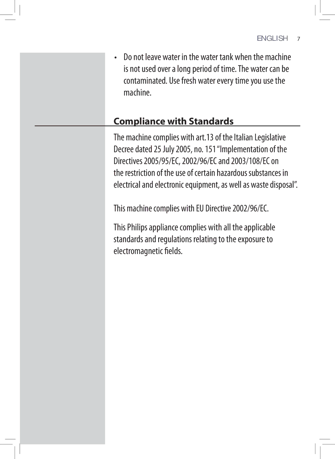 Philips HD8743, HD8747, HD8745 user manual Compliance with Standards 