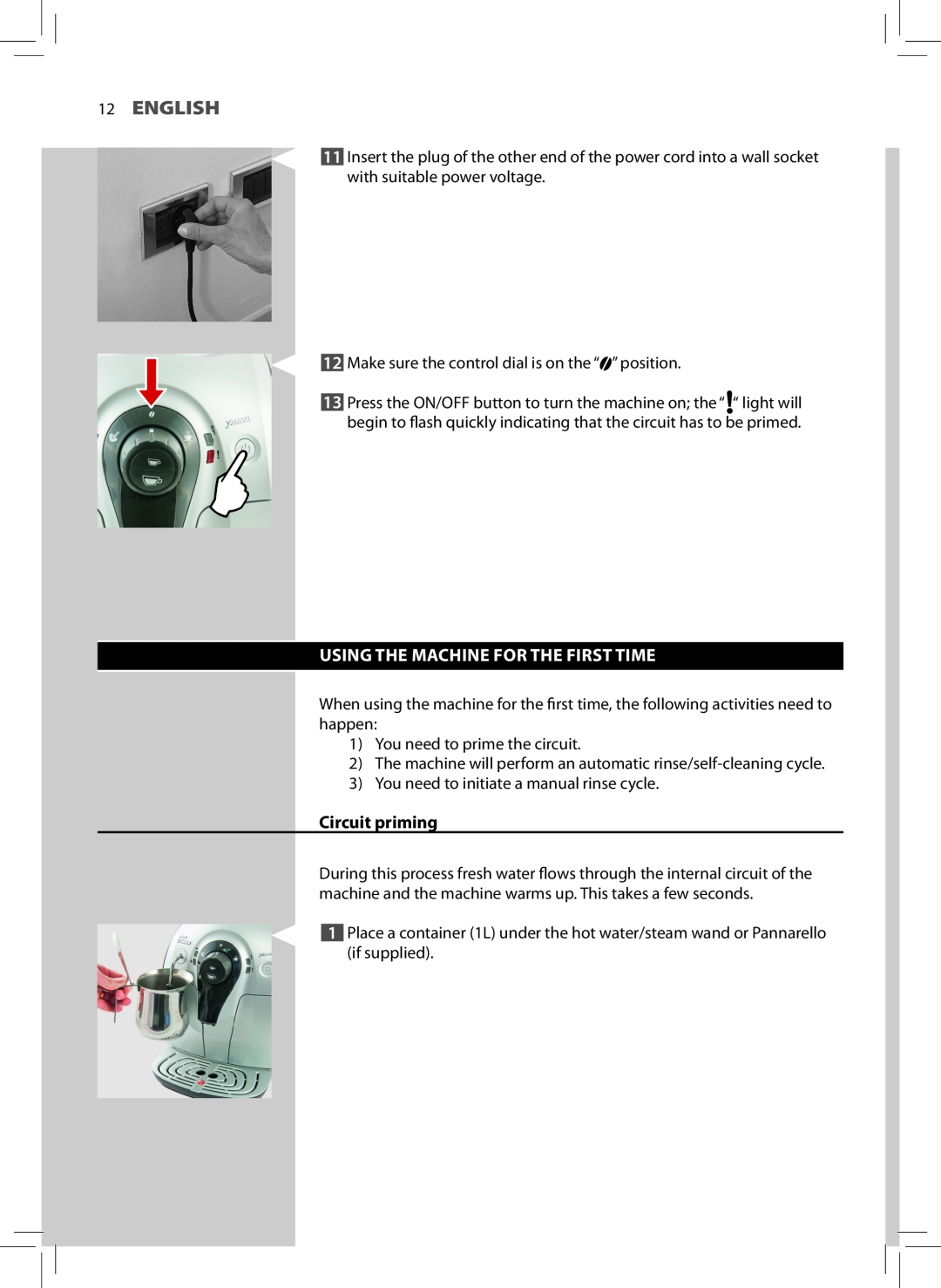 Philips HD8745, HD8743, HD8747 user manual English, Using The Machine For The First Time 