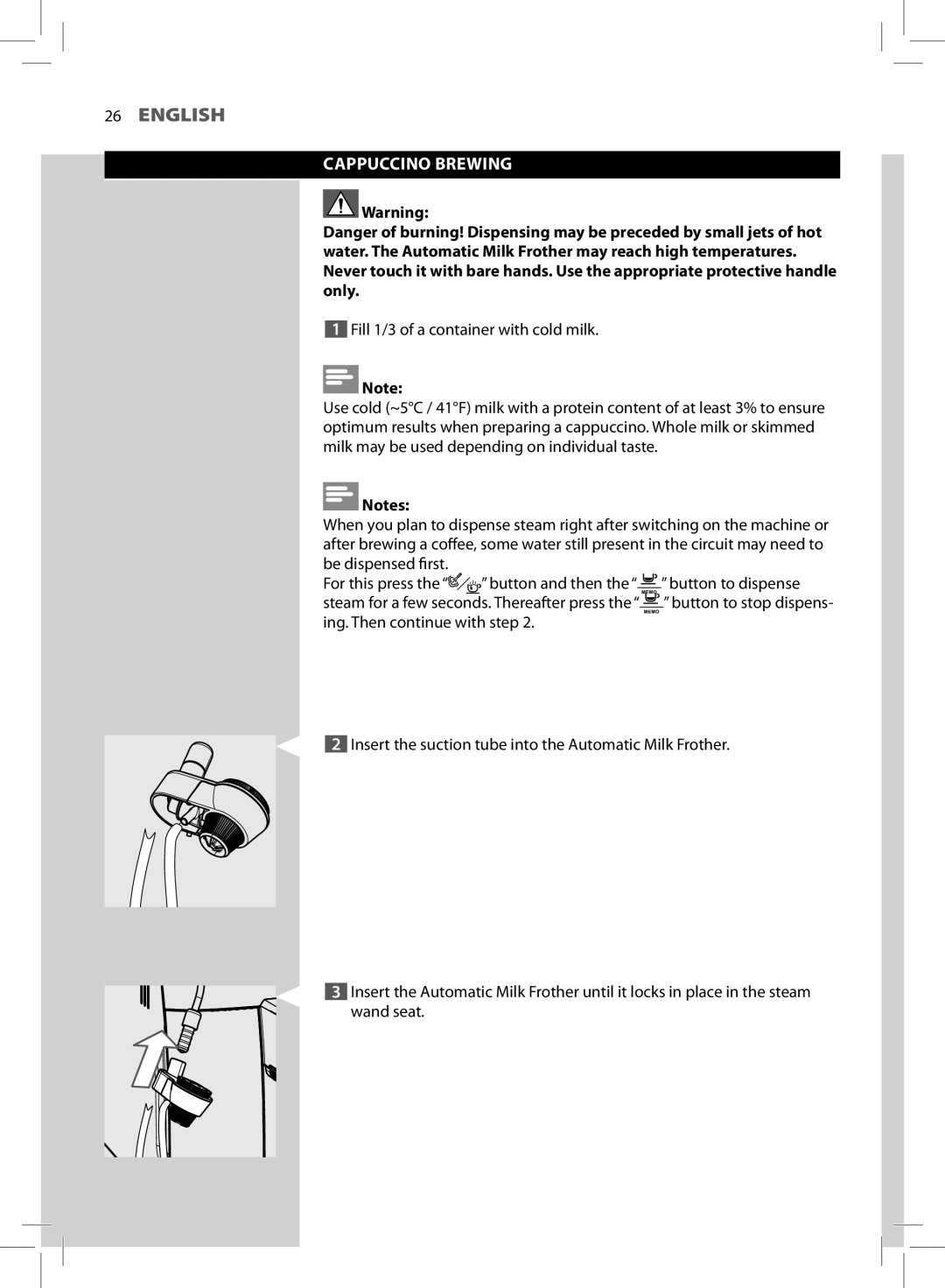 Philips HD8752, HD8881 user manual Cappuccino Brewing 