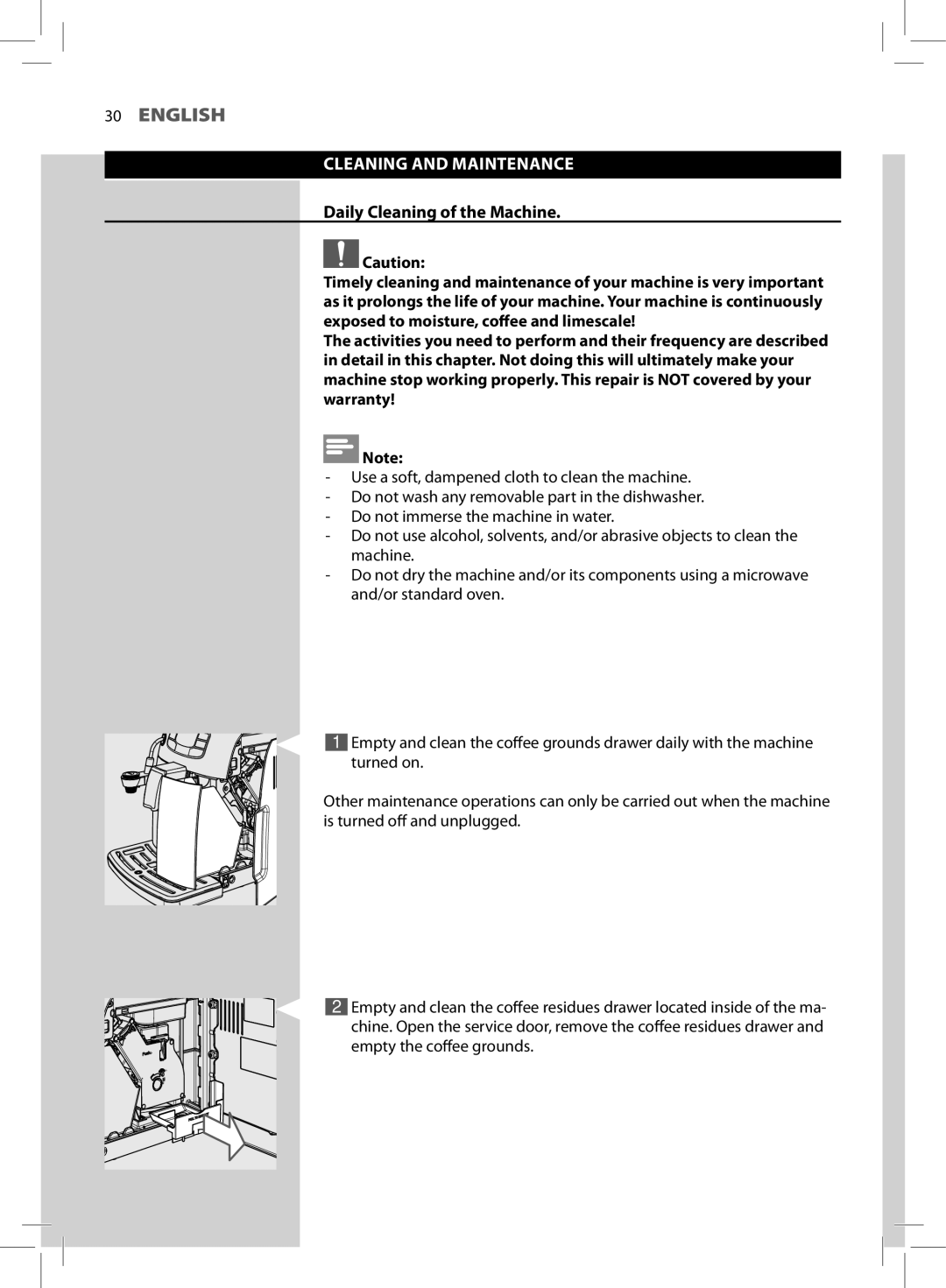 Philips HD8752, HD8881 user manual Cleaning and Maintenance, Daily Cleaning of the Machine 