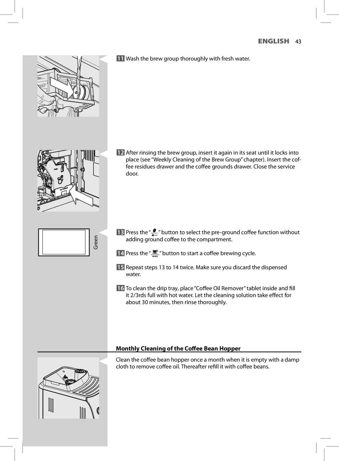 Philips HD8881, HD8752 user manual Monthly Cleaning of the Coffee Bean Hopper 