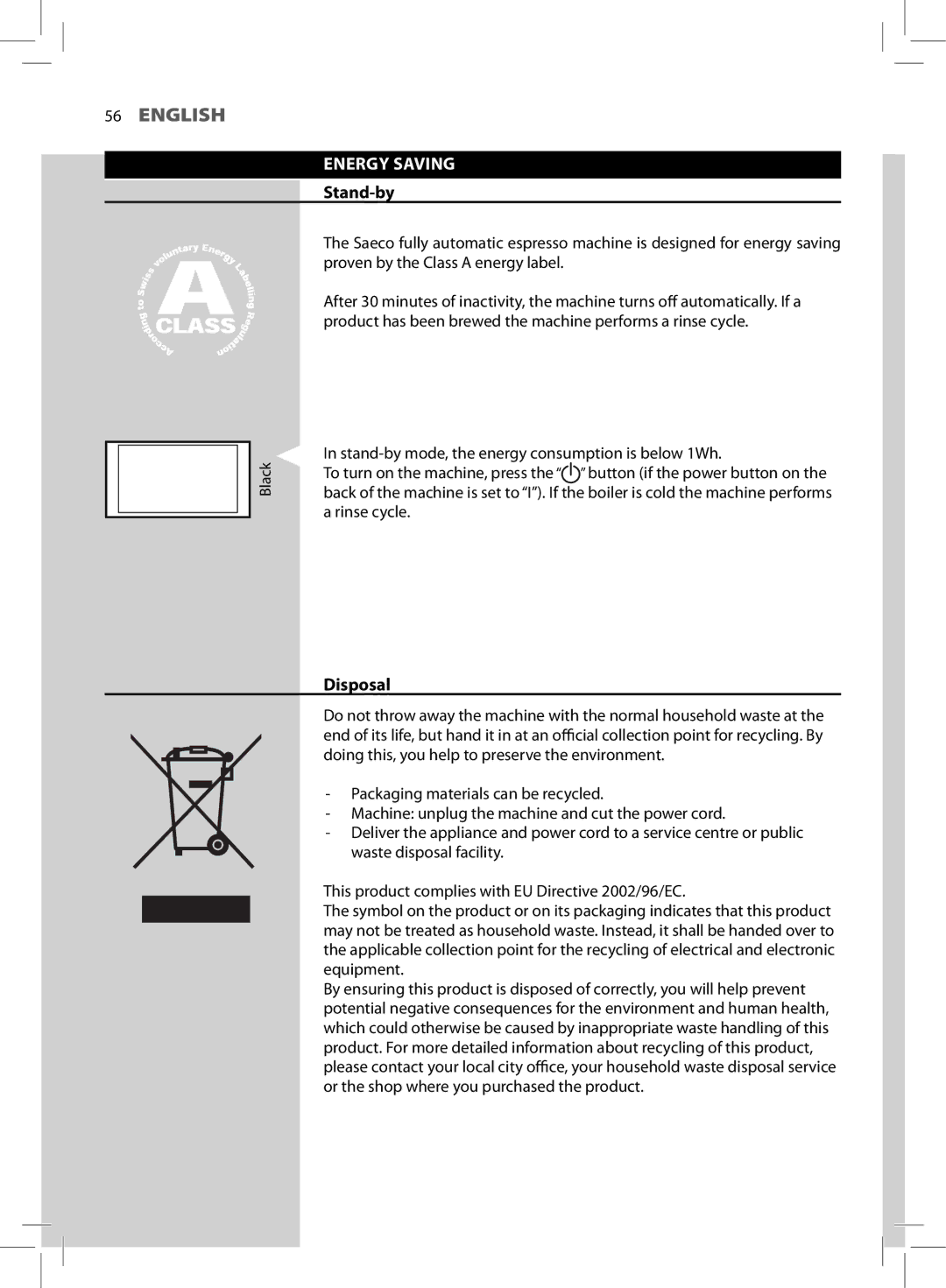 Philips HD8752, HD8881 user manual Energy Saving, Stand-by, Disposal 