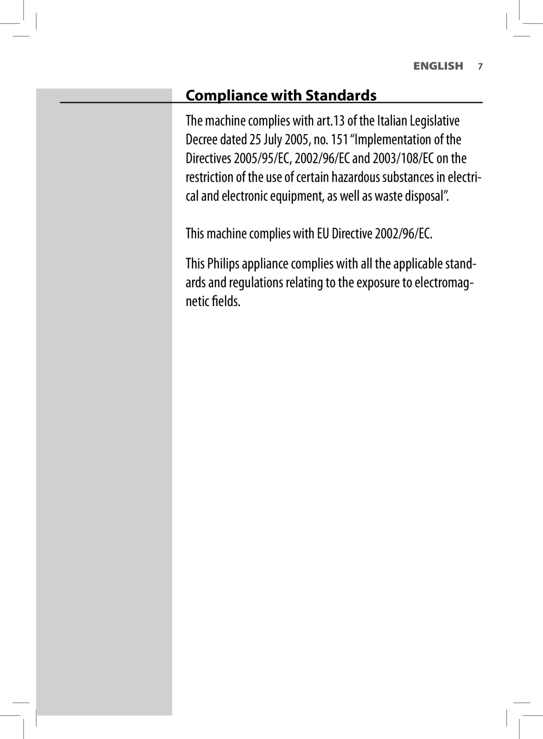 Philips HD8881, HD8752 user manual Compliance with Standards 