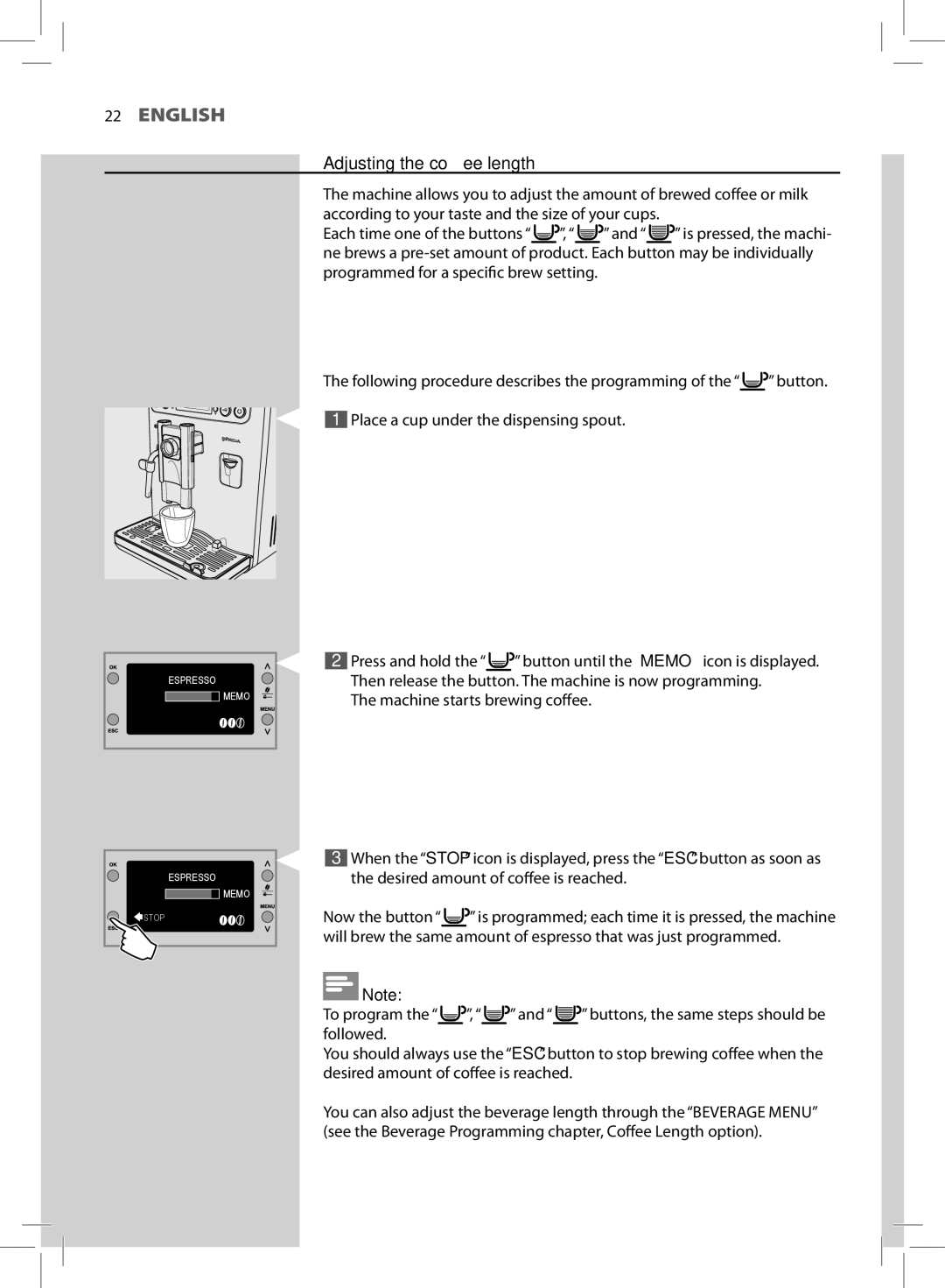 Philips HD8857, HD8855 user manual Adjusting the coffee length 