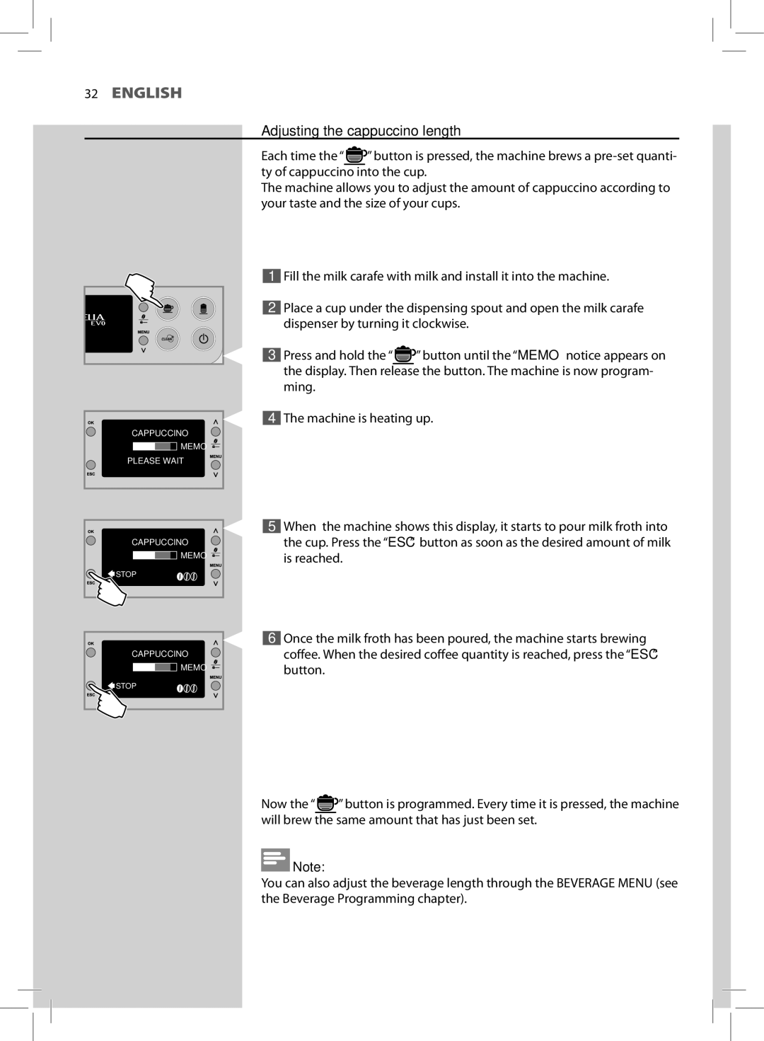 Philips HD8857, HD8855 user manual Adjusting the cappuccino length 