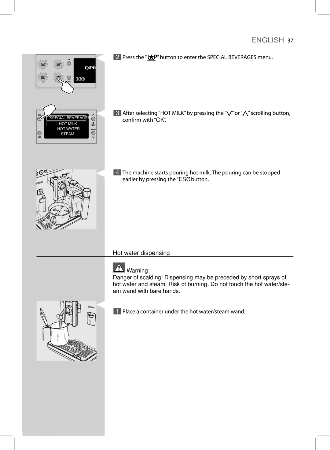 Philips HD8855, HD8857 user manual Hot water dispensing 