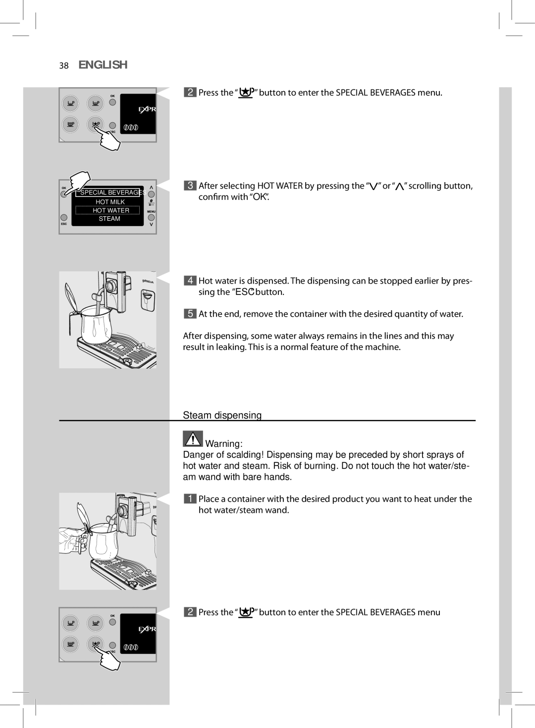 Philips HD8857, HD8855 user manual Steam dispensing 