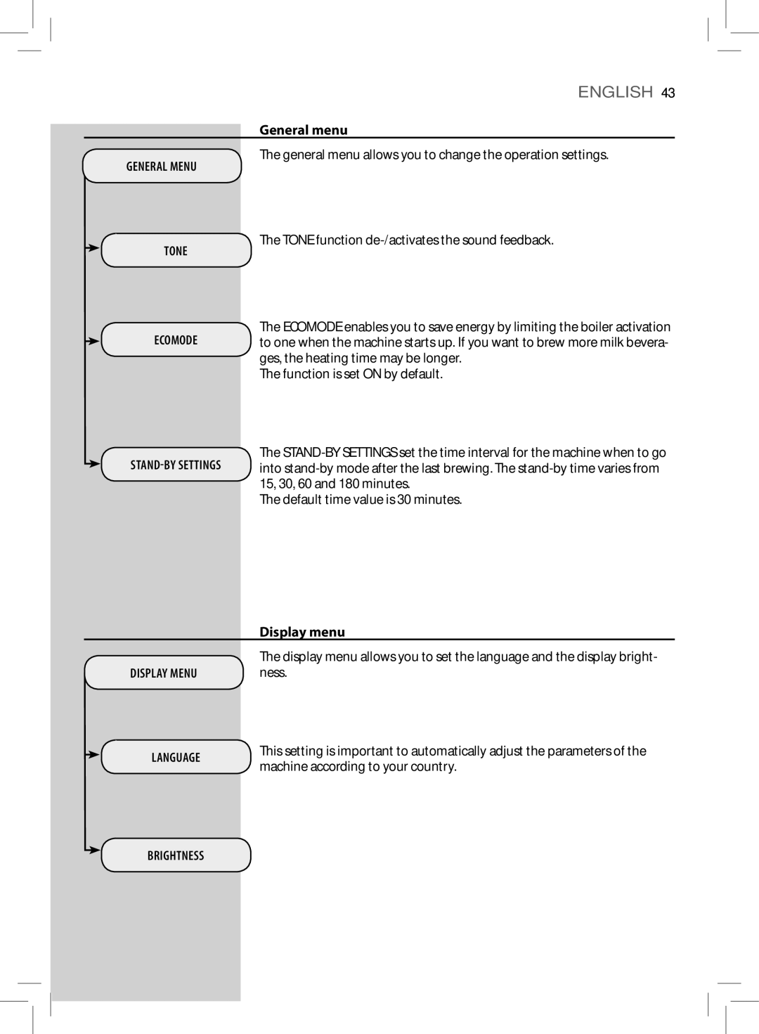 Philips HD8855, HD8857 user manual General menu, Display menu 