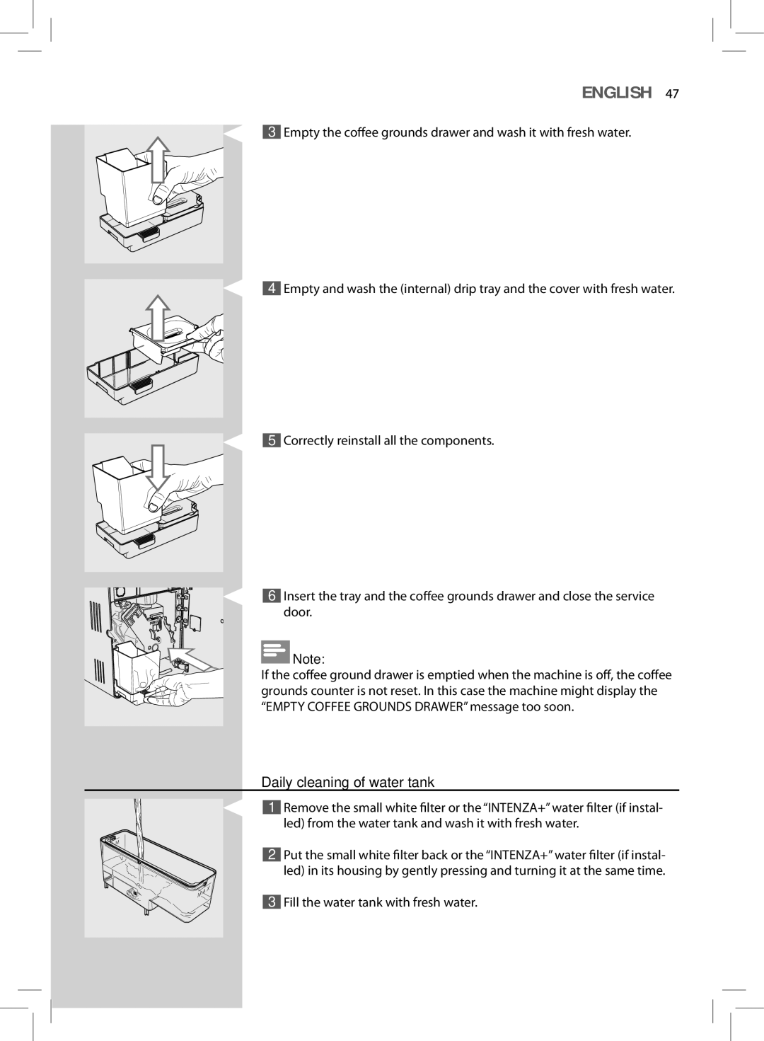 Philips HD8855, HD8857 user manual Daily cleaning of water tank 