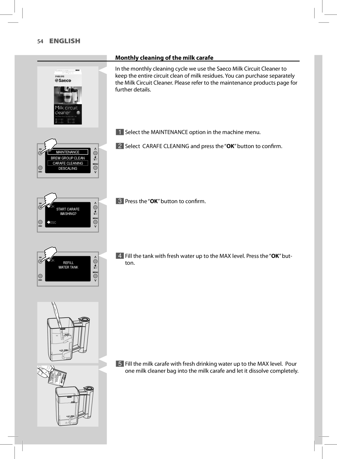 Philips HD8857, HD8855 user manual Monthly cleaning of the milk carafe 