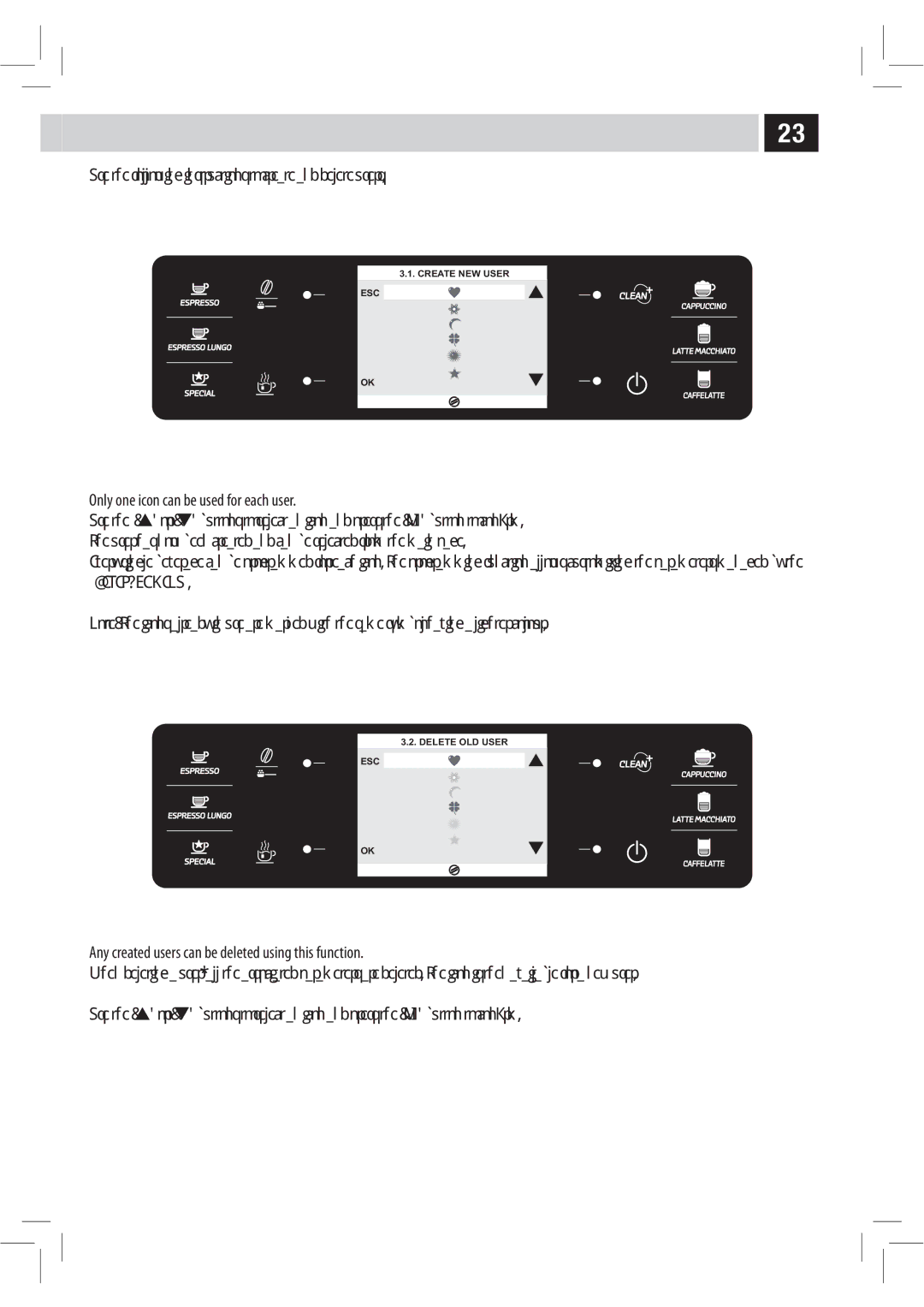 Philips HD8944, HD8943 6TFUIFGPMMPXJOHJOTUSVDUJPOTUPDSFBUFBOEEFMFUFVTFST, Only one icon can be used for each user 