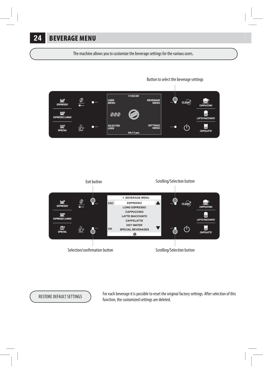 Philips HD8943, HD8944, Saxelsis manual Beverage Menu, GvodujpoUifDvtupnjfeTfuujohtBsfEfmfufe 