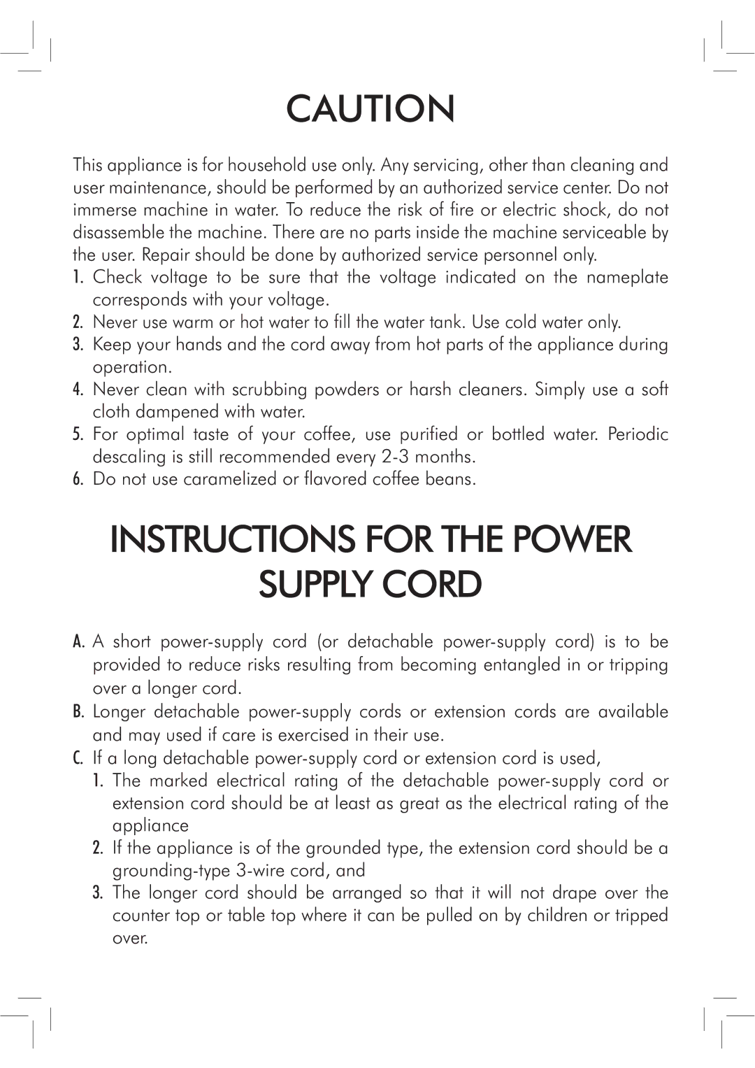 Philips HD8944, HD8943, Saxelsis manual Instructions for the Power Supply Cord 