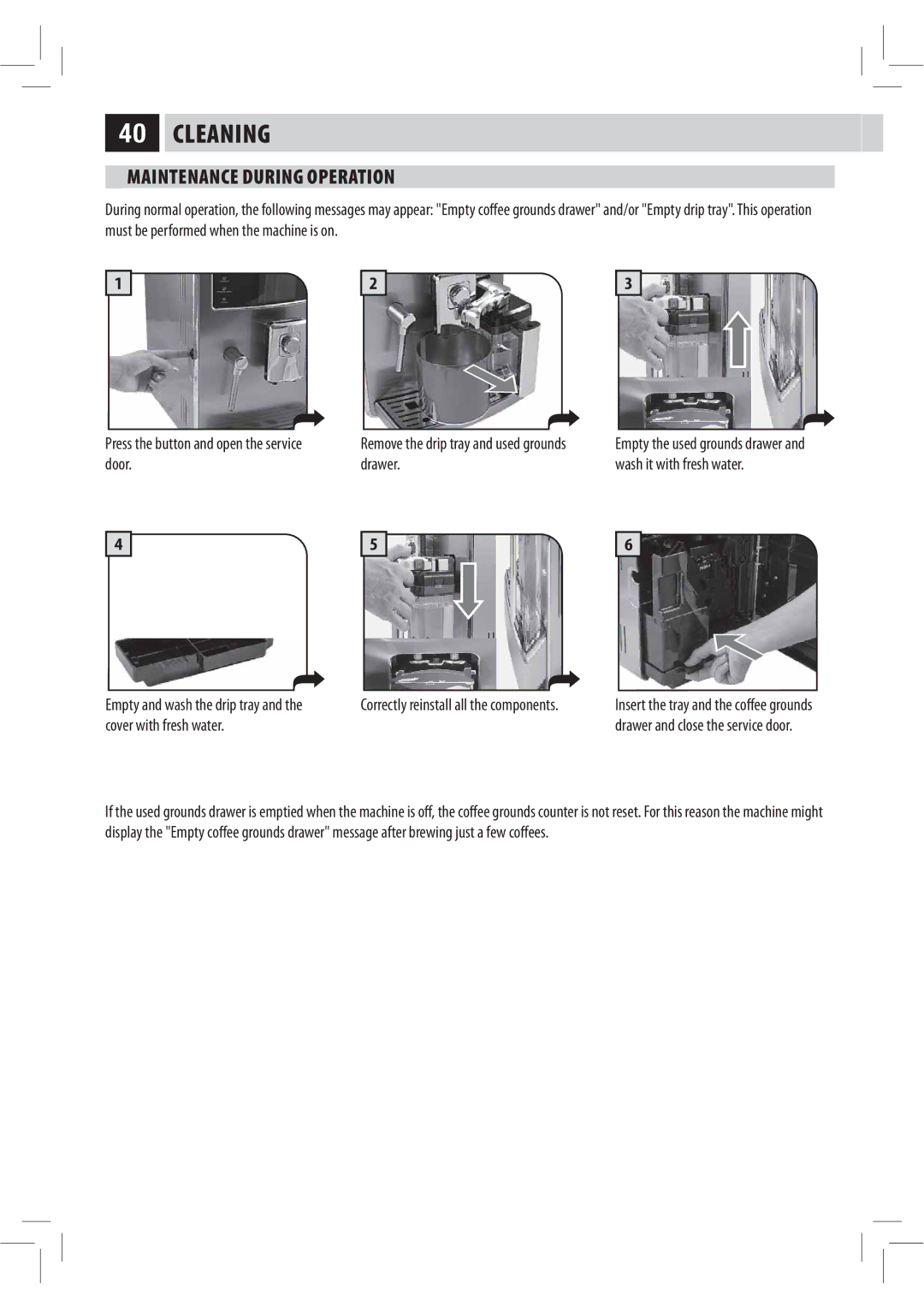 Philips Saxelsis, HD8944, HD8943 manual Cleaning, Maintenance During Operation, Door, Esbxfs, DpwfsXjuiGsftiXbufs 