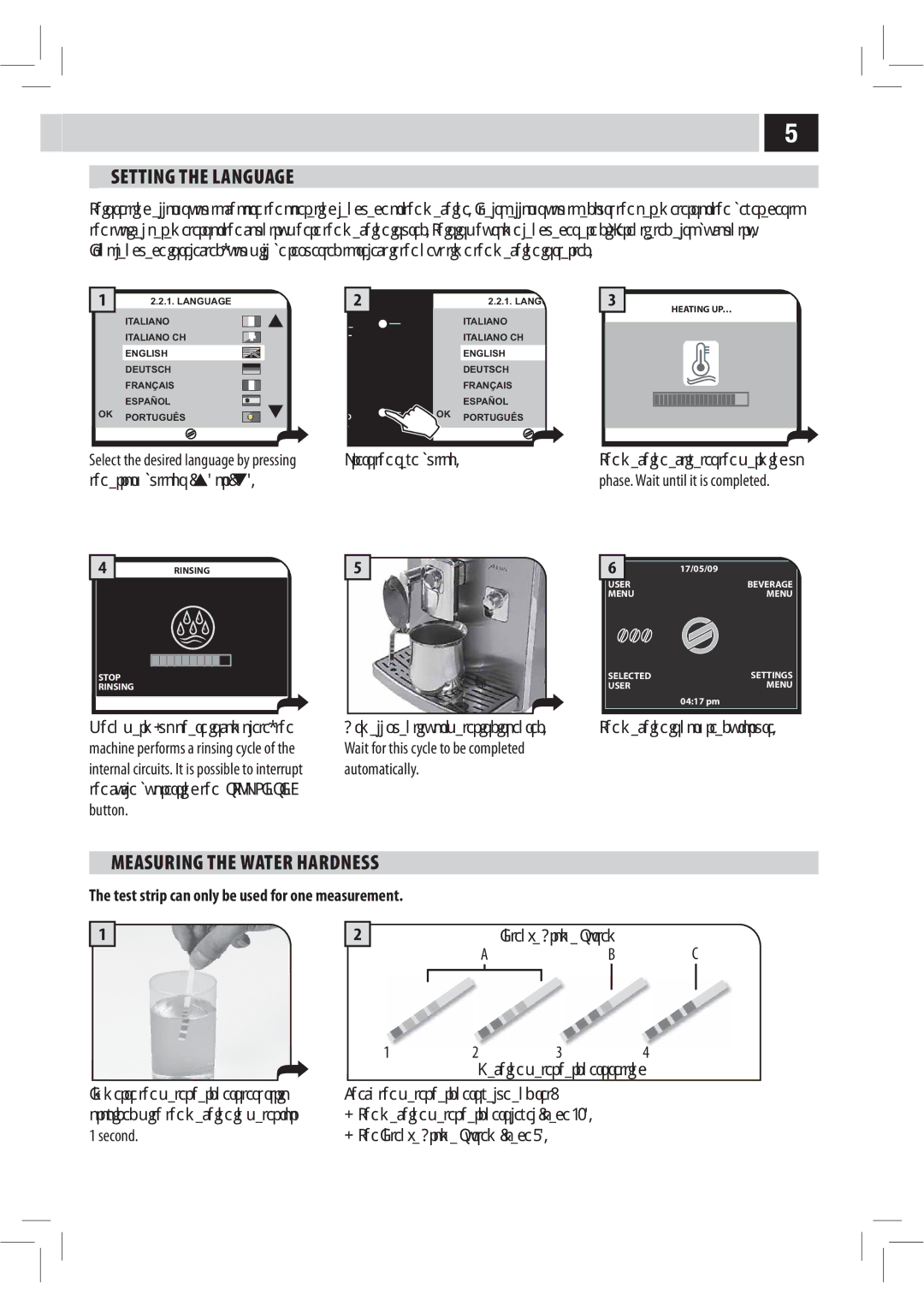 Philips HD8944, HD8943, Saxelsis Setting the Language, Measuring the Water Hardness, 1SFTTUIFTBWFCVUUPO, Second, 1234 