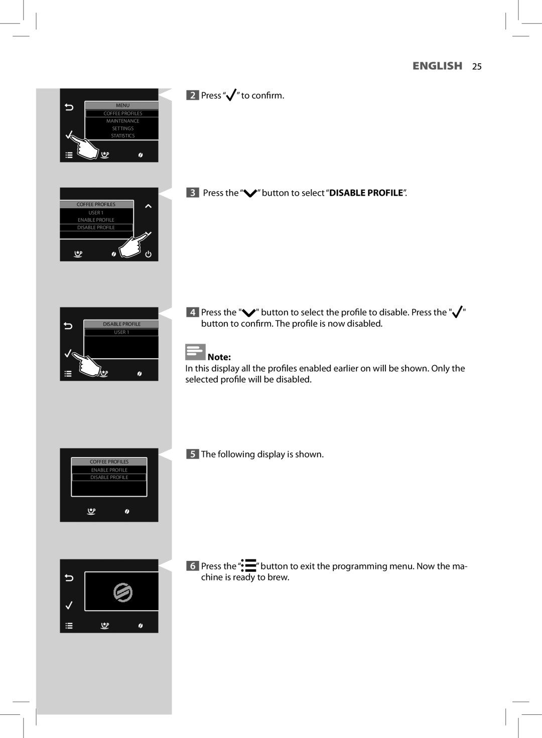 Philips HD8964 user manual User Enable Profile Disable Profile 